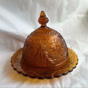 Vintage Amber Tiara glass Covered Butter Dish